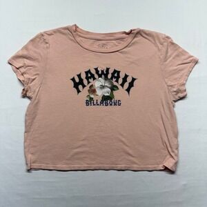 Billabong Hawaii Crop Tee XL Pink Graphic Floral Surf Beach Boho Top